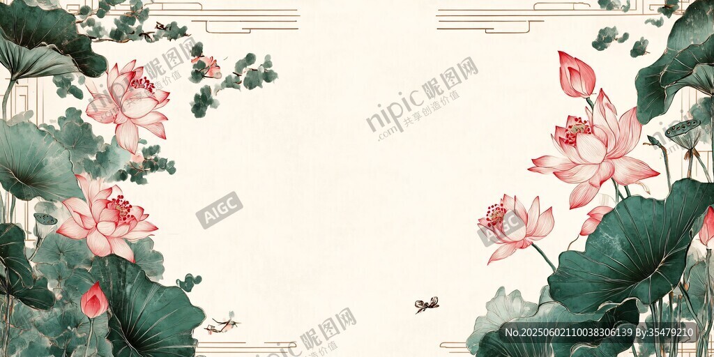中式荷花荷叶雅致背景图