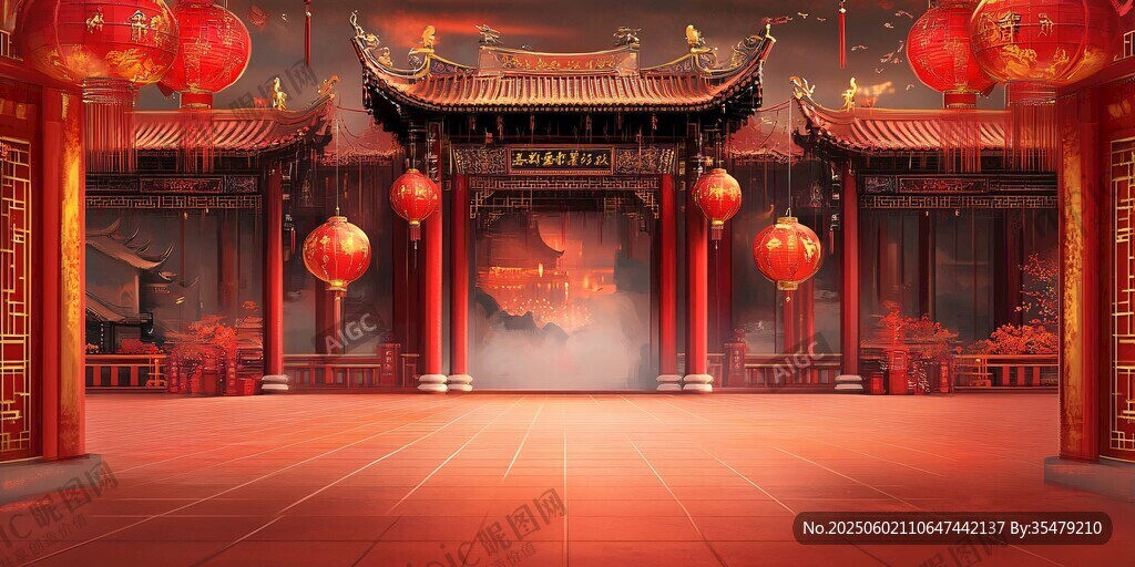 中式古建灯笼喜庆场景
