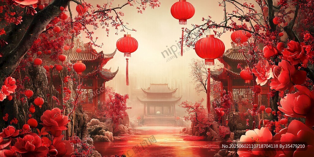 中式红韵 古典园林新春景