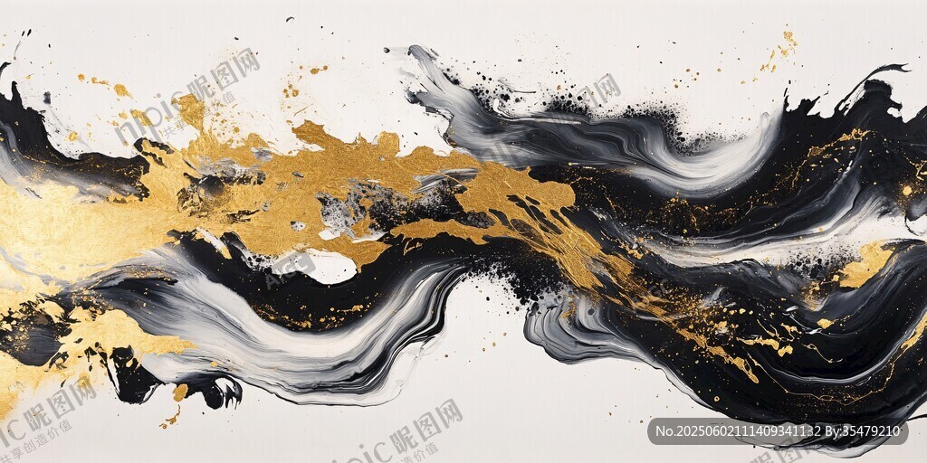 墨金交融抽象艺术画卷