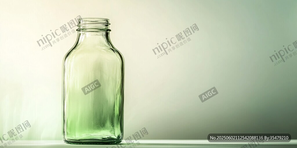 绿色透明玻璃瓶特写