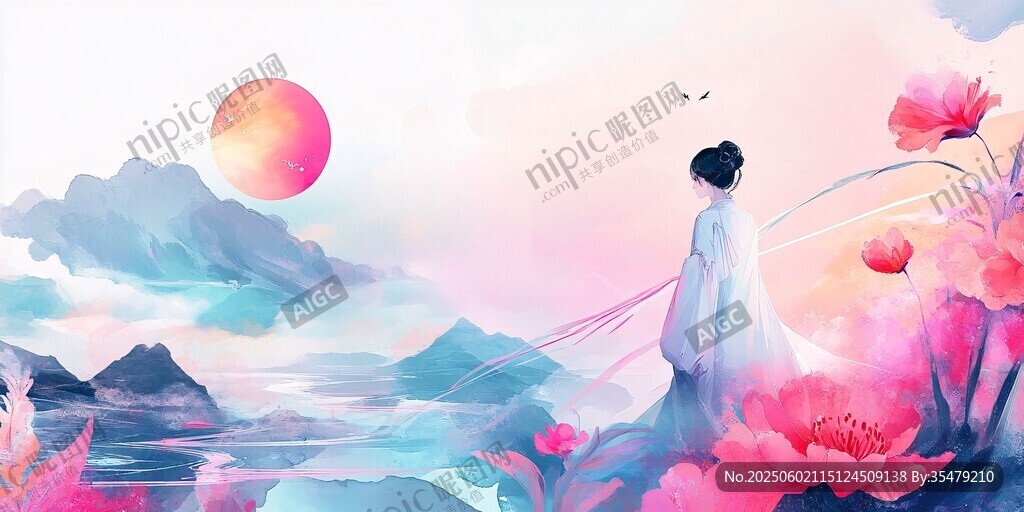 古风佳人赏景于山水之间
