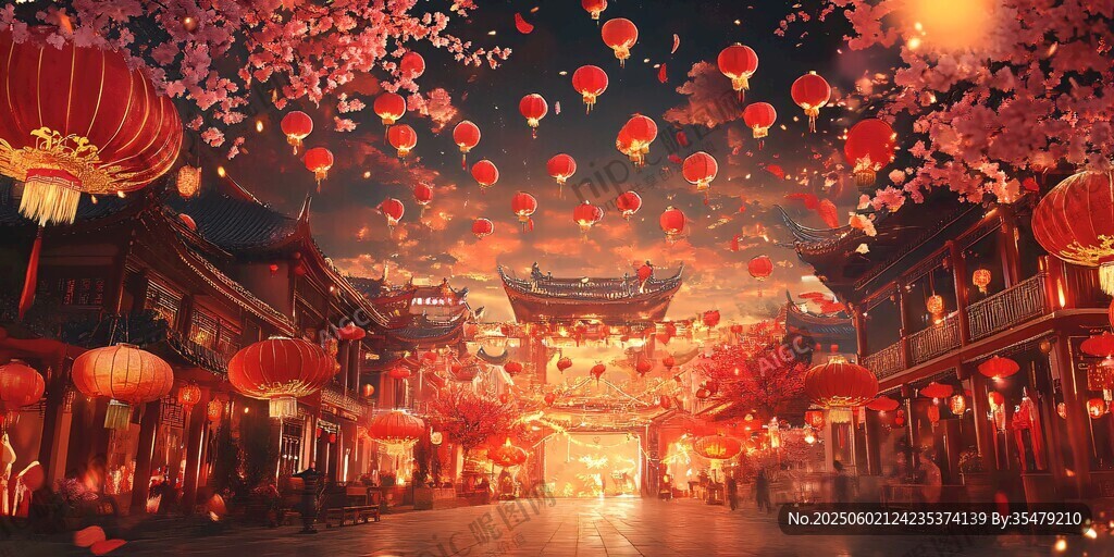 古风夜景红灯笼浪漫街道