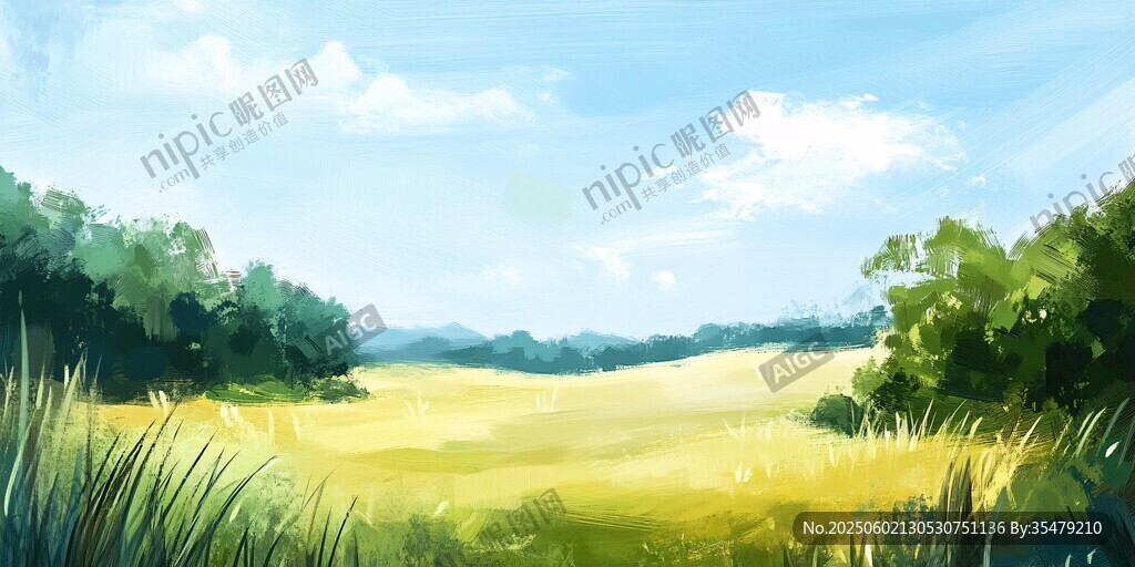 夏日原野风景油画