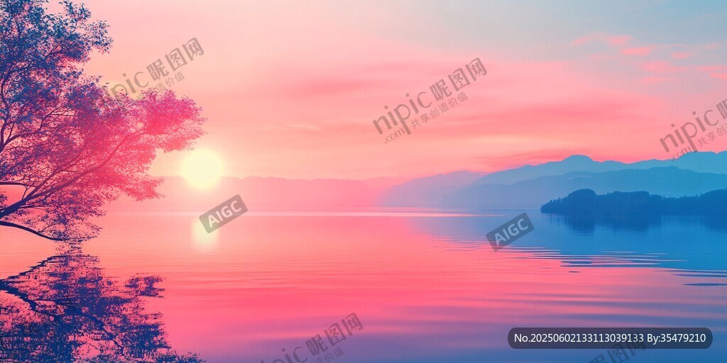 湖畔绚丽日出美景