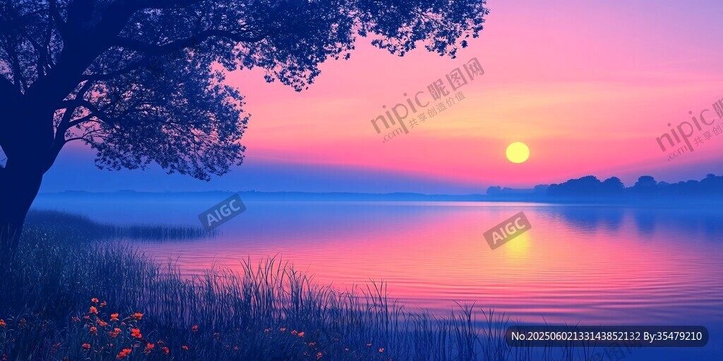 湖畔日落美景