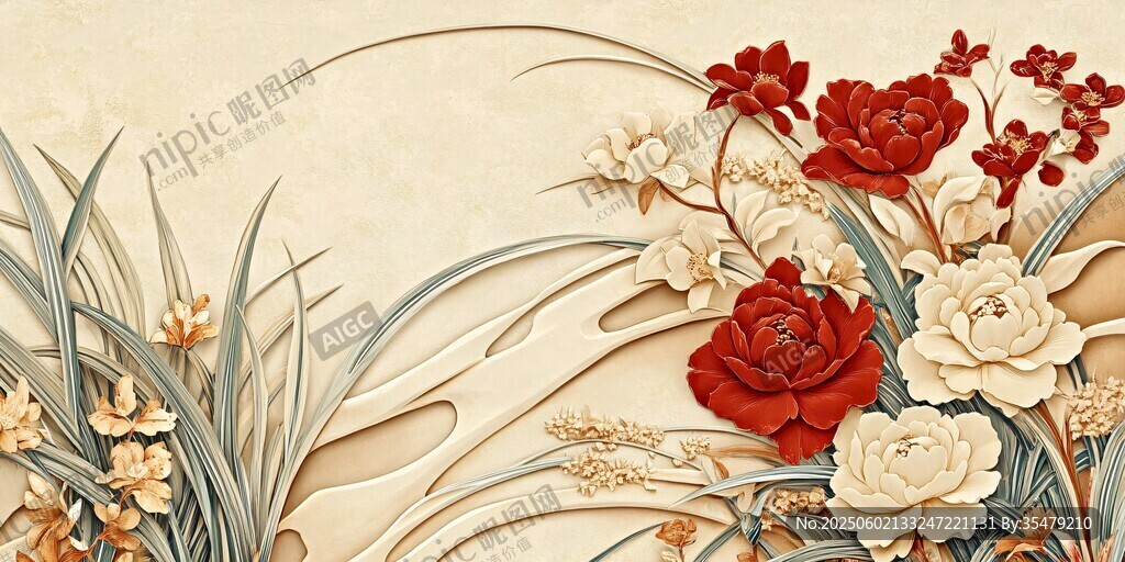 中式立体花卉装饰画