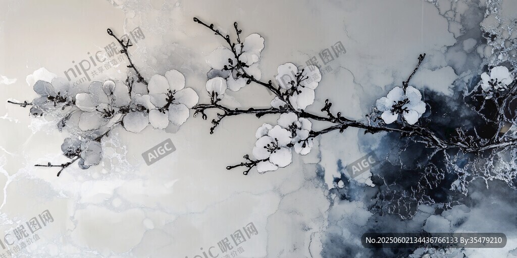 水墨梅花枝头绽