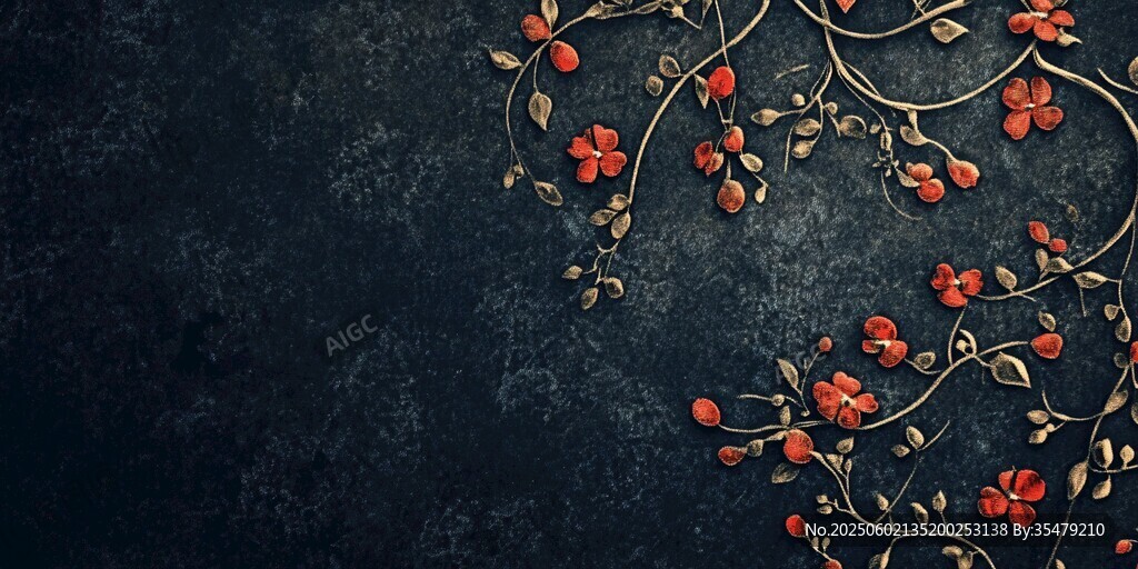 暗黑背景上的红色藤蔓花卉