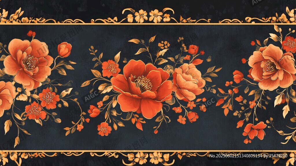 中式黑金花卉精美装饰画