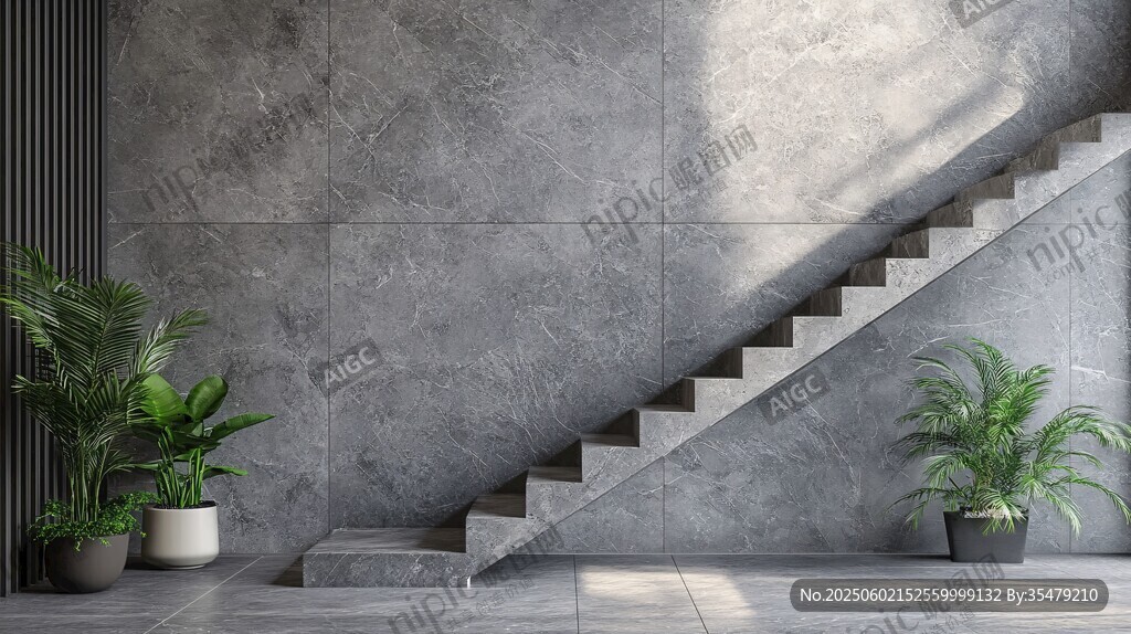 水泥风楼梯间绿植装饰景