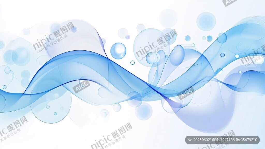蓝色动感波浪气泡背景图