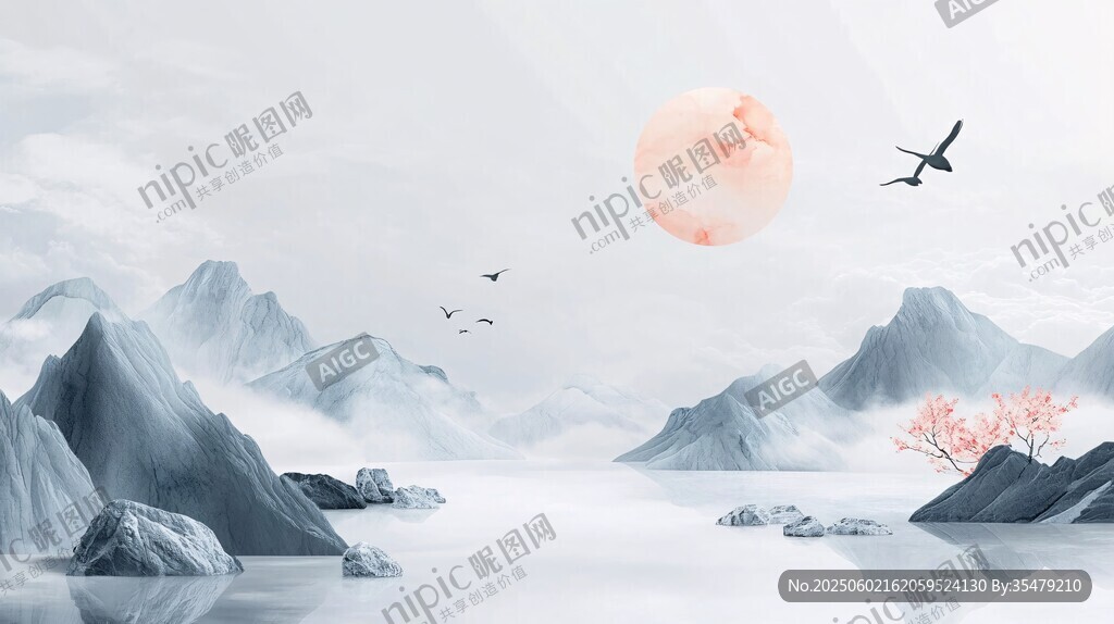 水墨山水间的诗意月色