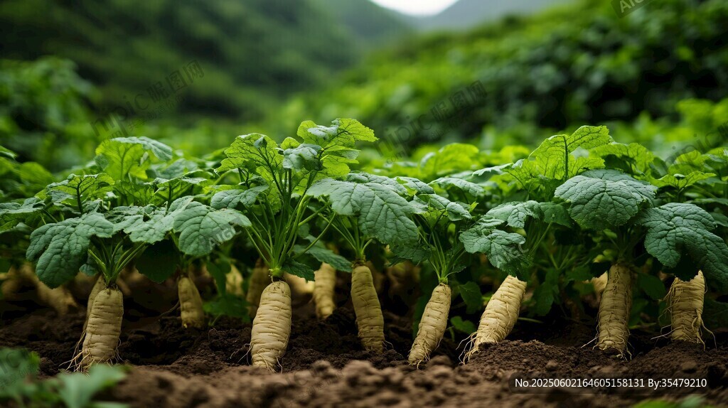 田地里鲜嫩的萝卜植株