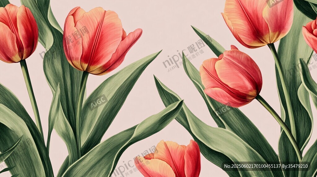 艳丽郁金香花卉插画
