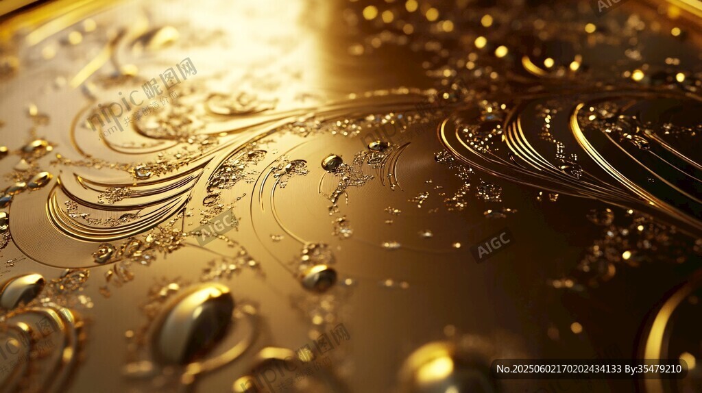 金色液体流动纹理艺术画面
