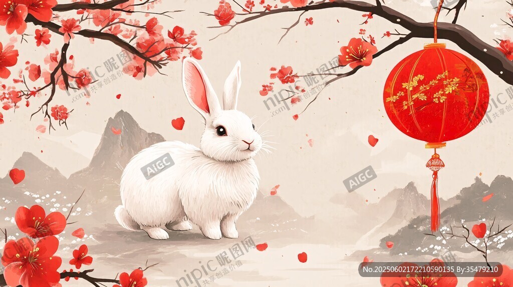 玉兔贺春 红梅相伴迎佳节