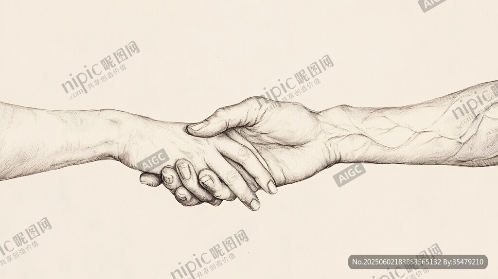 手绘双人握手画面