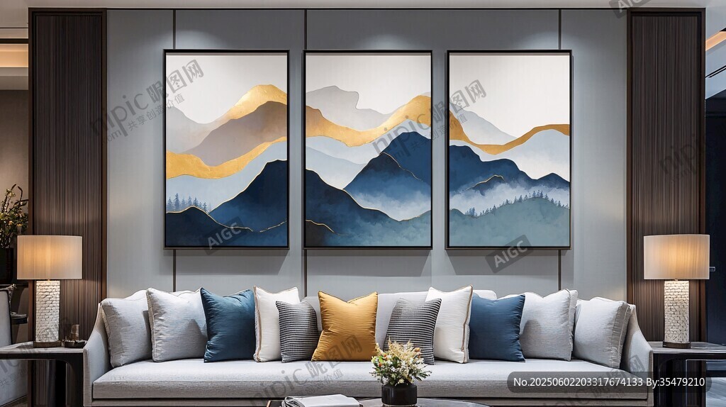 现代客厅的山水装饰画