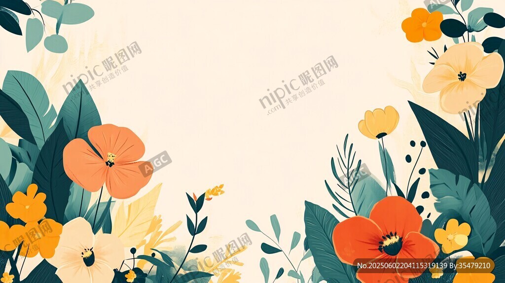 花卉环绕的清新背景图