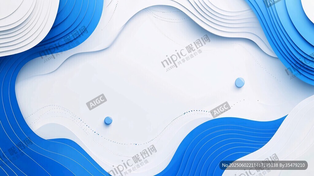 蓝白立体波浪抽象背景图