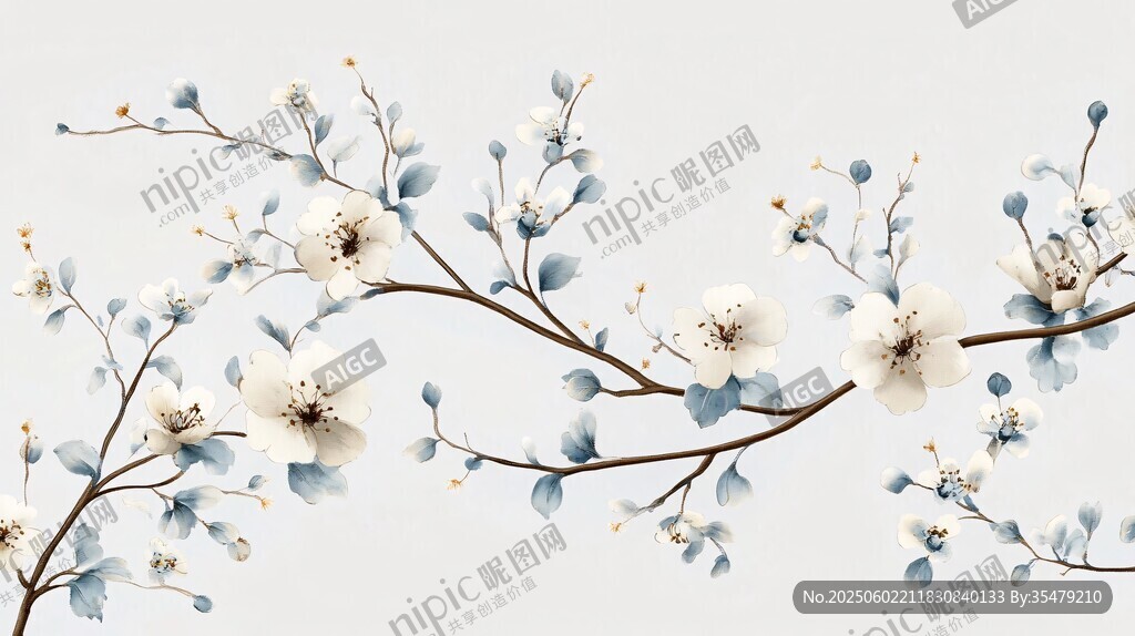 水墨风花卉枝条装饰画