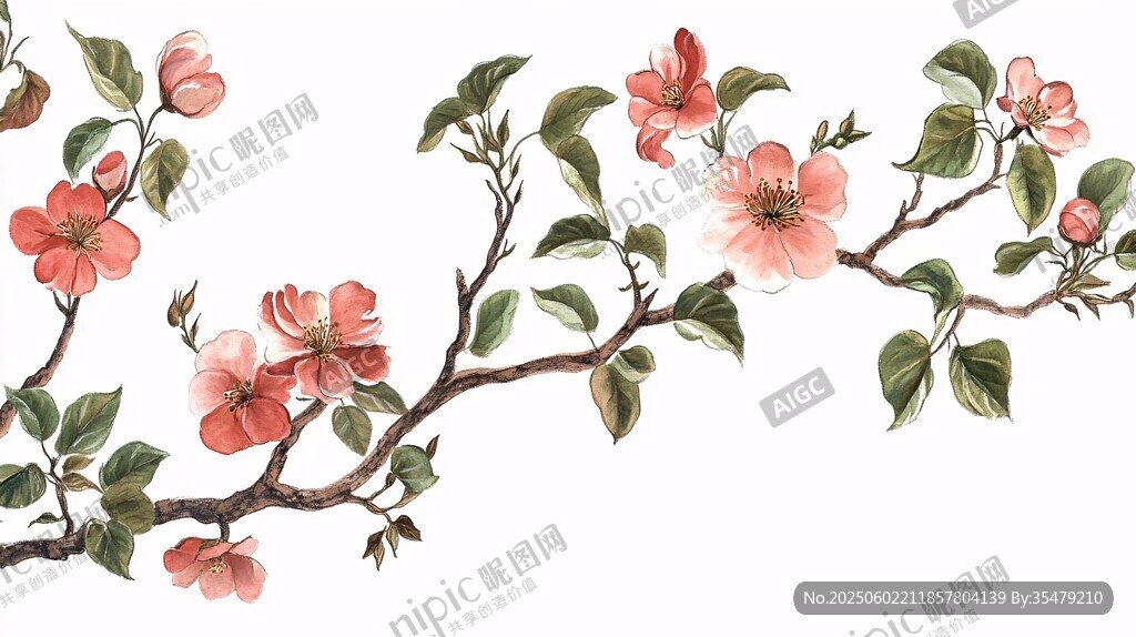 手绘粉色花枝插画