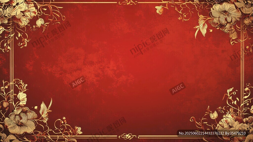 红色金花纹饰华丽背景图