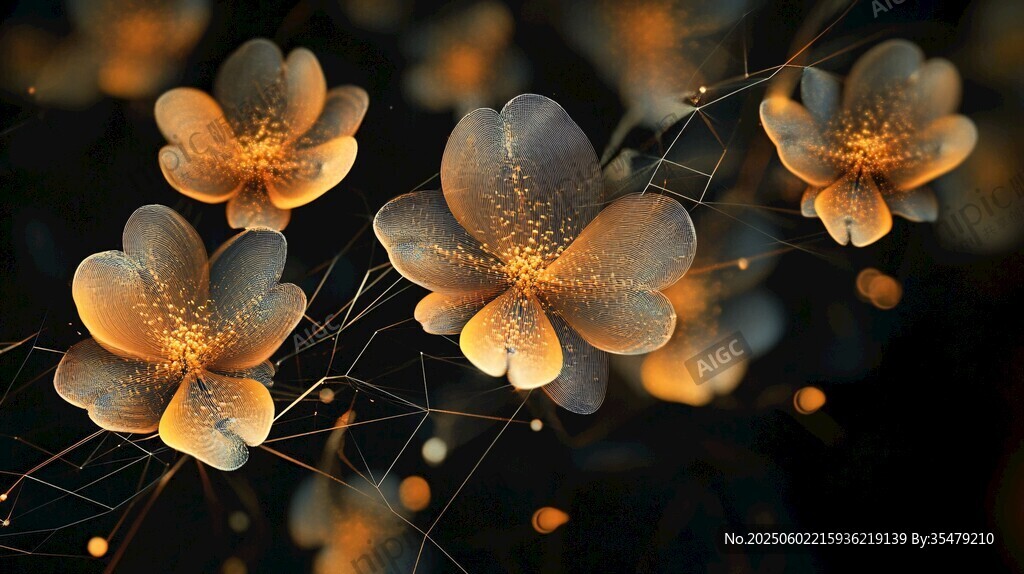 梦幻金色花朵光影绽放