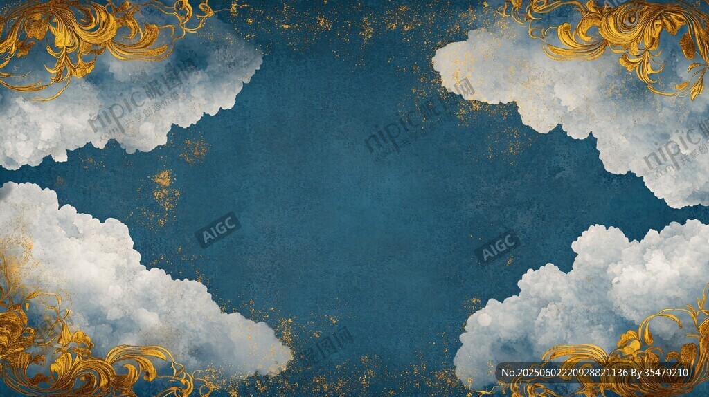 梦幻蓝空金饰云景边框