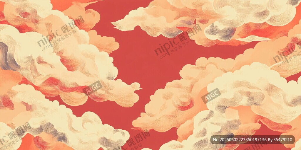 红色背景上的梦幻云朵