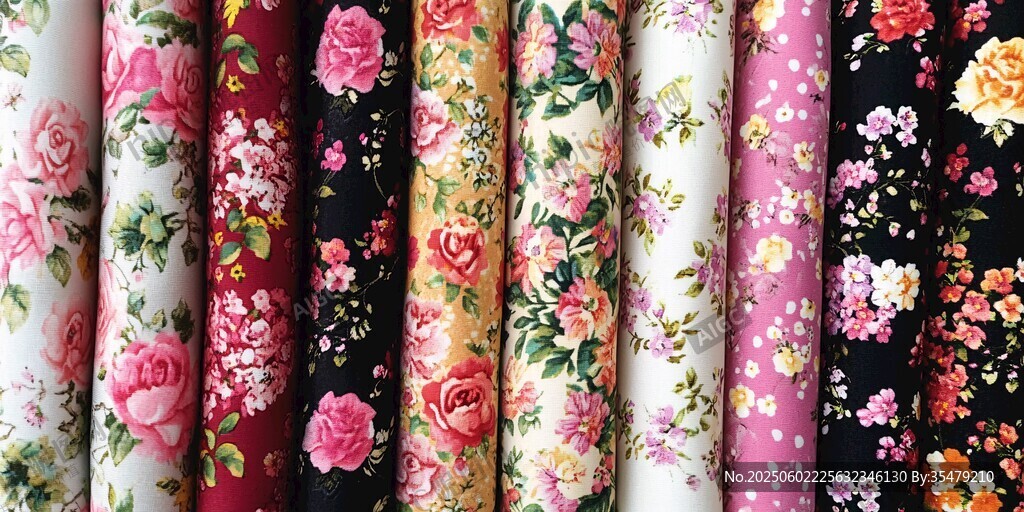 多彩花卉图案布料展示