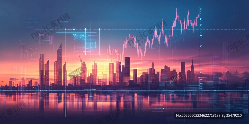 都市黄昏与金融图表景观