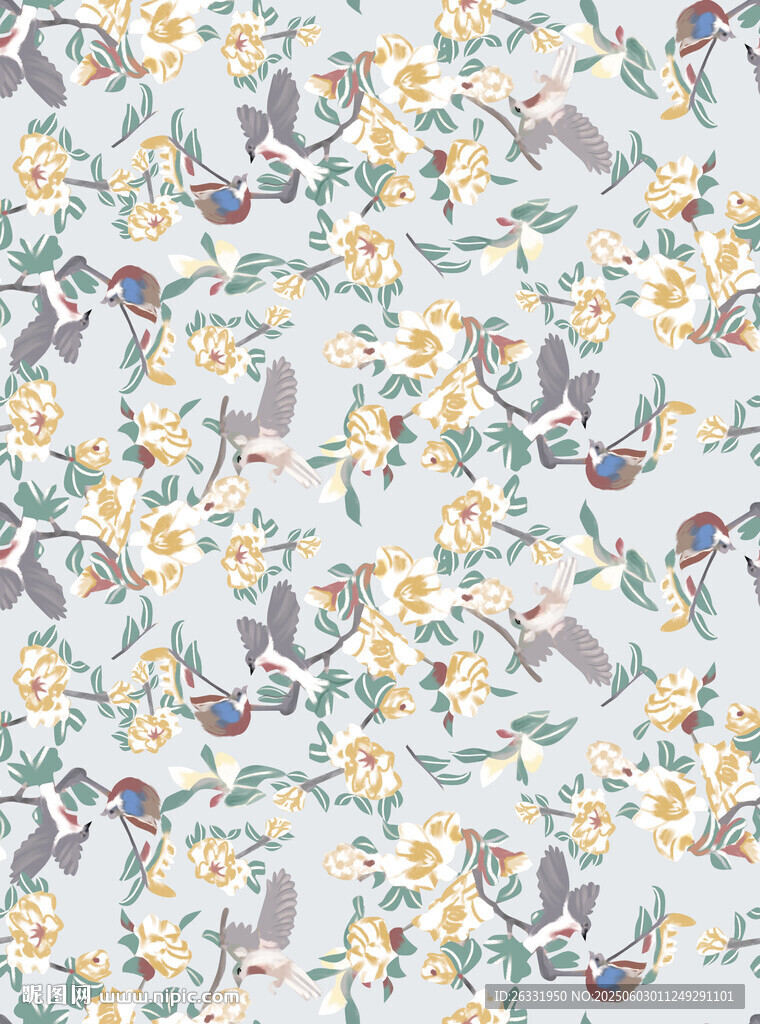 花卉小鸟图案的清新背景