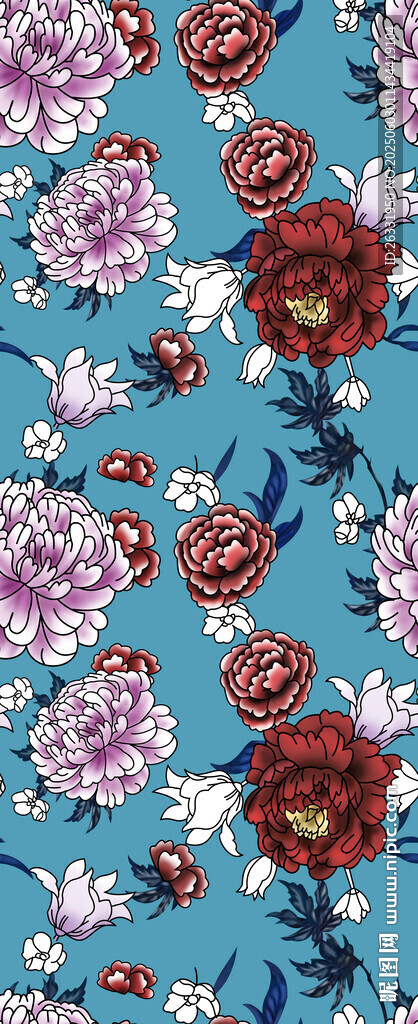 蓝色花卉图案布料纹理
