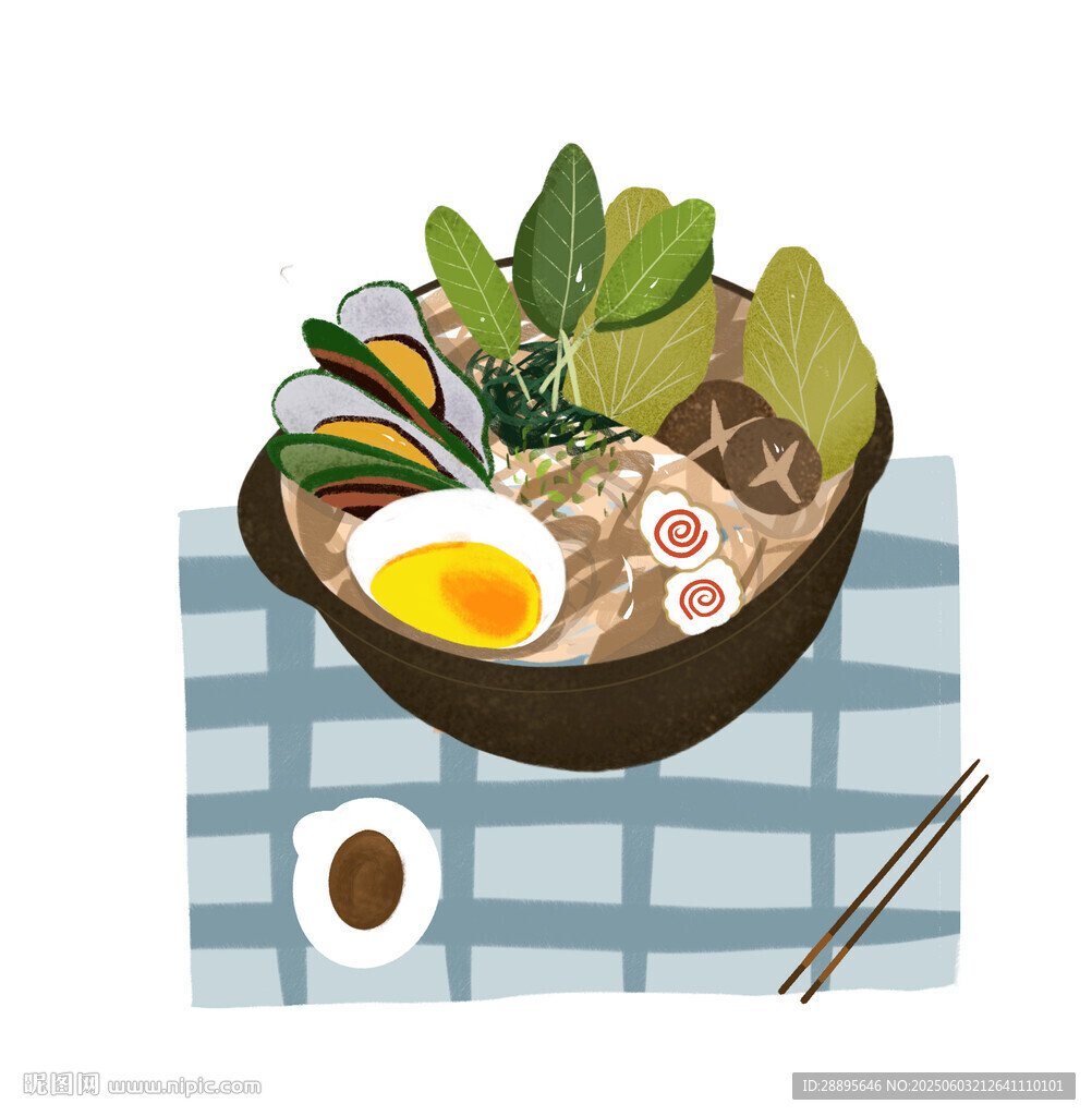 美味日式拉面套餐插画
