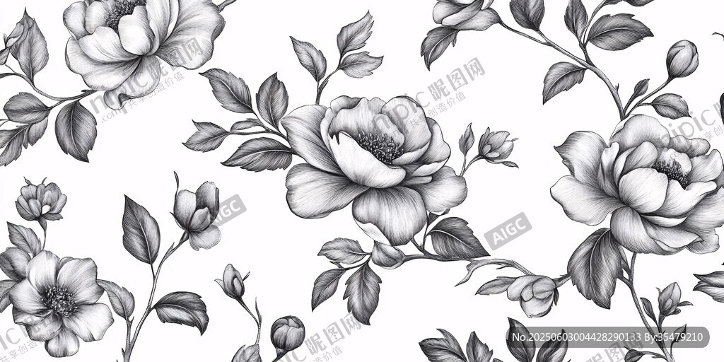 黑白花卉图案