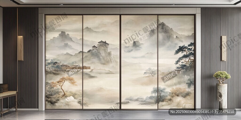 中式山水意境移门装饰画