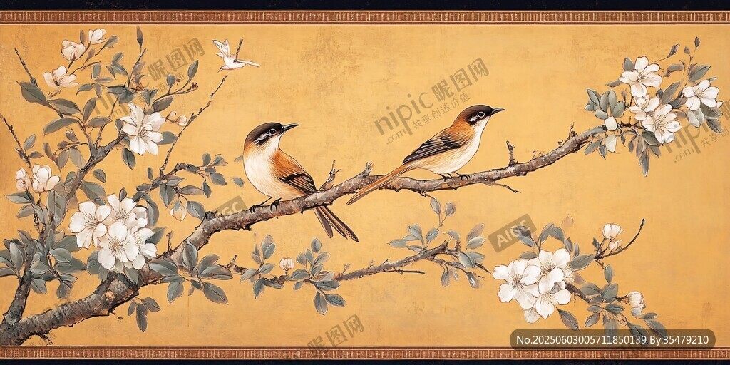 双鸟栖花图