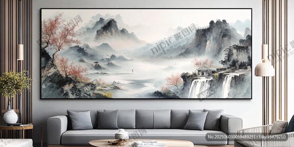 中式客厅的山水挂画景致