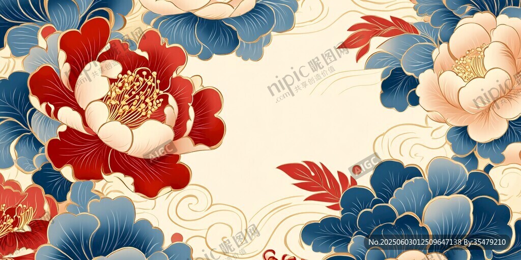 中式牡丹花卉装饰图案