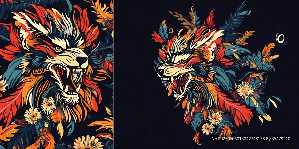 炫彩狼头插画 尽显野性魅力
