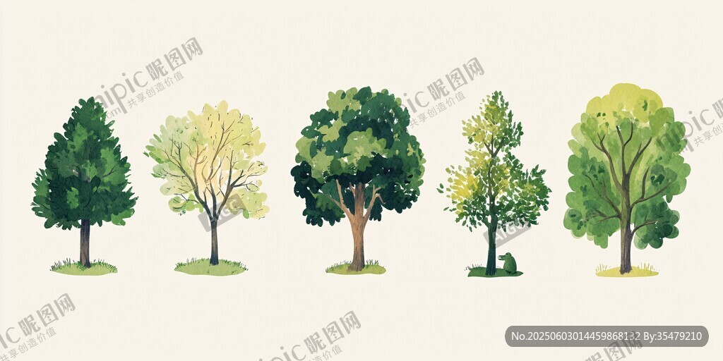 五款多样风格树木插画