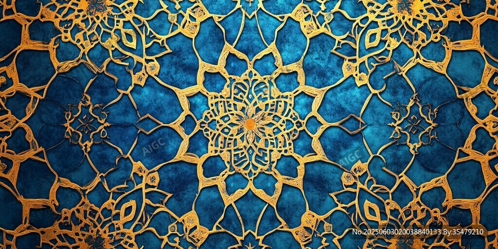 蓝色底金色花纹精致图案