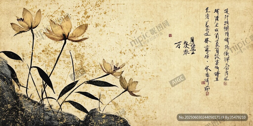 水墨荷花中式古典意境图