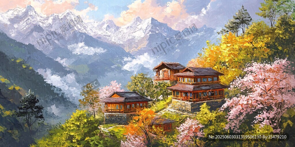 山间秋景中的秀丽山居