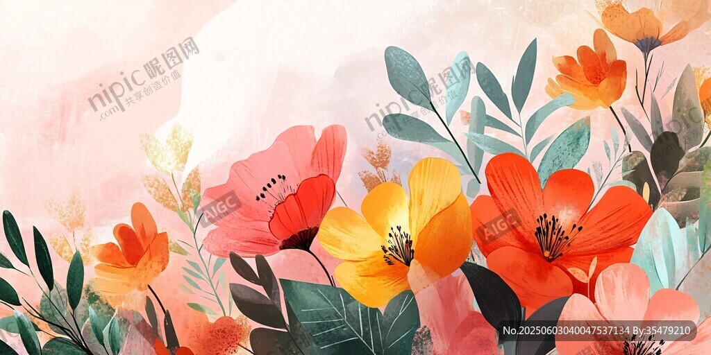 缤纷花卉水彩插画