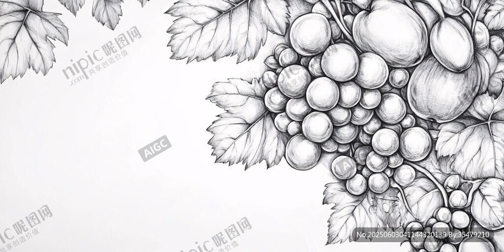 葡萄素描图 枝叶果实尽显
