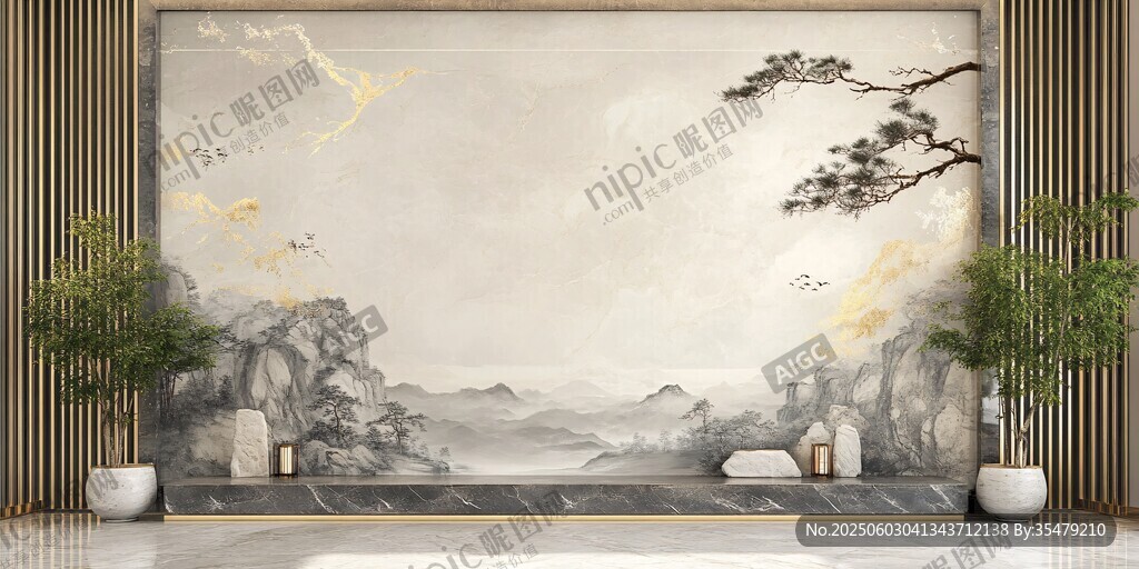 中式山水意境客厅背景墙