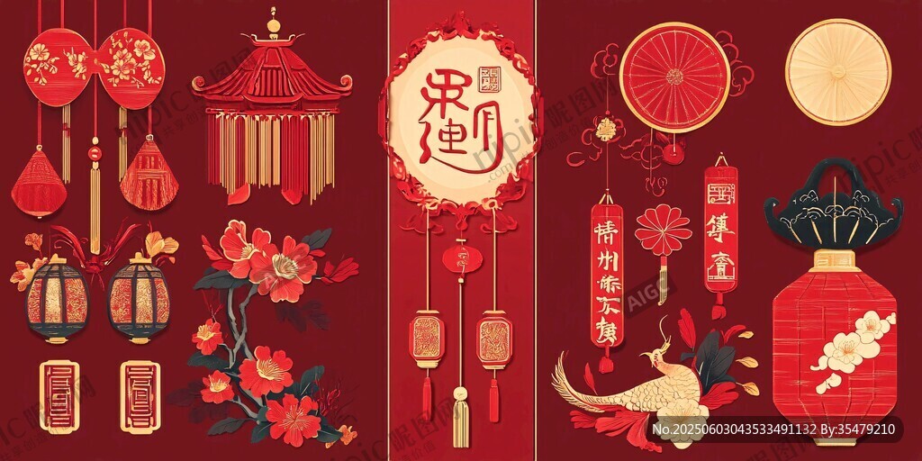 喜庆中式新春装饰元素集